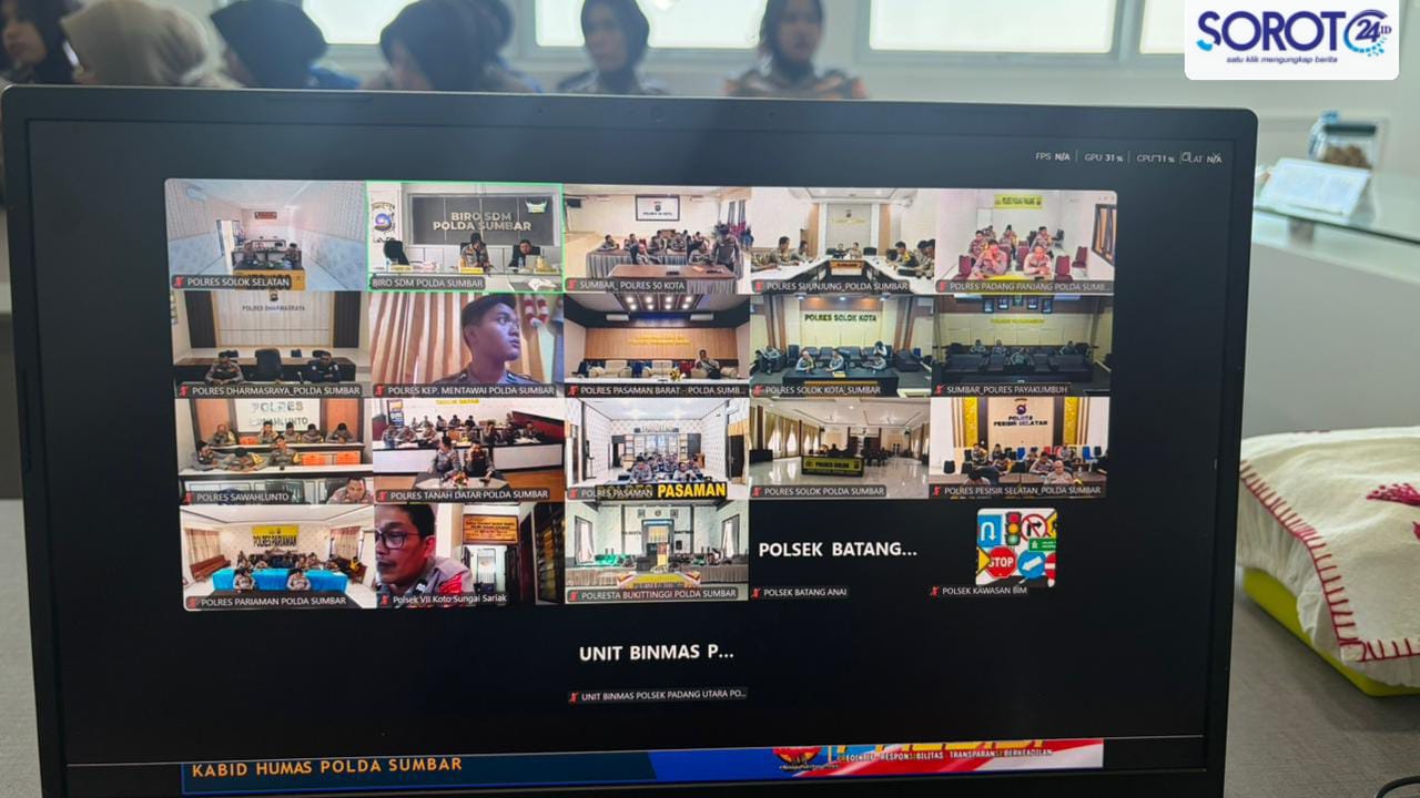 Layar zoom pertemuan Polri Belajar Polda Sumbar diikuti polres jajaran