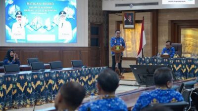 Wakil Wailkota Tangerang Maryono di podium saat sosialisasi mitigasi risiko PPK PPTK jpg
